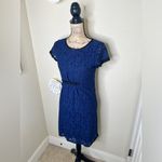 Uncle Frank NTM:  Navy & Black Lace Dress with Keyhole Back Ruching Waist Sz M Photo 4