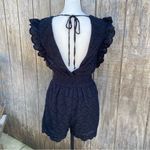 Macaron Black Eyelet Ruffle Sleeve Open Back Lined Romper Size S Photo 3