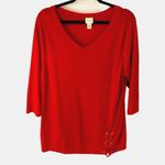 Chico's Chico’s V-Neck Sweater Women's Large Tunic Top Longline Red Knit Holiday Festive Photo 1