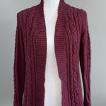 LL Bean Women's Open Front Cardigan Sweater Size S Maroon Chunky Cable Knit Red Photo 0