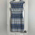 Calvin Klein Blue/Gray/White Striped Sheath Dress with Silver Belt, Size 10 Photo 7