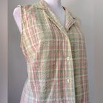 Erika Vintage ‘90s Peach & Green Plaid Collared Sleeveless Button Down Blouse Photo 4
