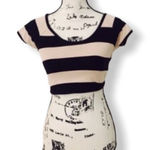Forever 21  Cream & Black Striped Scoop Neck Crop Top - Size S Photo 0