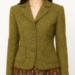 Rafael Womens Green Floral Brocade Blazer Jacket Size 12 Button Front Photo 0