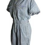 Gloria Vanderbilt Vintage  Denim Romper M Blue Striped Buttons Pockets Elastic Photo 3
