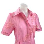 Women's Floral Jacquard Short Sleeve Button Up A Line Maxi Shirt Dress Size S Pink Photo 2