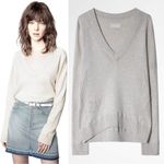 Zadig & Voltaire  Brumy Smooth Knit Cotton V Neck Sweater Ecru Size Small Neutral Photo 1