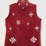 NWT Red white snowflake bedazzled pearl rhinestone Christmas seasonal festive sweater vest cardigan Photo 0
