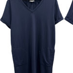 Garnet Hill  Navy Stretch Jersey Everyday T-Shirt Dress Lagenlook Cozycore Large Photo 0