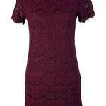 Lulus  X-Small Lace Shift Mini Dress Take Me to Brunch Rounded Neck Burgundy Photo 0