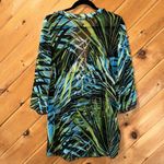 Peppermint bay tropical palm leaves sheer swim coverup Blue Size L Photo 5
