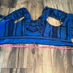 Free People Women’s XL New On a Yacht Blouse Blue Ruffle Backless Tie Crop Boho Photo 4