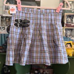 Plaid Pleated Skirt with Buckle Detail Blue Size M Photo 0