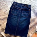 Blue Denim Pencil Midi Skirt With Floral Beaded Details Photo 0