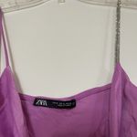 ZARA  Pink Satin Camisole Rhinestone Strap Cowl neck Slip mini dress Small Photo 4
