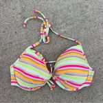 Victoria's Secret Victoria’s Secret 34DD Neon Sherbet Stripe Ruffle Pushup Halter Bikini Top Swim Photo 0
