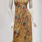 Vintage 1970s Huk A Poo Geometric Maxi Novelty Print Open Slit Dress XS Tan Size M Photo 0