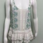 Anthropologie  Lilka Embroidered white & green tank size med petite Photo 3