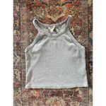 Open Edit  Medium Grey Ribbed Crop Racerback Tank Top Photo 1