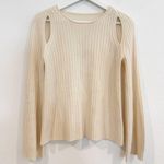 Vince 100% Cashmere Shoulder Slit Rolled Neck Ribbed Knit Flare Sweater Cream XS Photo 2