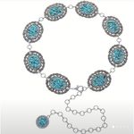 Western Turquoise Concho Boho Belly Metal Waistband Chain Belt Silver Photo 0