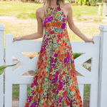 Natural Life Halle Printed Halter Maxi Dress in Fuchsia Floral - Size M Photo 0