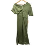 LanTing Bride TS Couture Olive Green Satin Draped One‎ Shoulder Gown NWT Small Photo 6