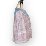 Shoshanna Solado Blouse Women's XS Pink Blue Floral 3/4 Sleeves Split V-Neck Photo 5