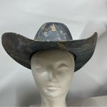 Distressed marble gold glazed Cowboy Hat w/Brown Leather Star concho Band unisex Blue Size M Photo 2