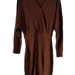 NWT OGL Chestnut Brown Ribbed Surplice Batwing Long Sleeve Knit Dress Size Large Photo 4