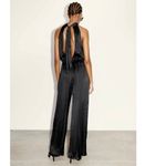ZARA  Black Silk Satin Halter High Neck Ruffle Sleeveless Straight Jumpsuit Sz S Photo 3