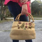 Liz Claiborne π Handbag, Embroidered, Raffia & Jute Photo 5