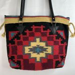 Handwoven Wool Malibu Tote Saddle Blanket Bags Leather Handles Southwest Aztec Photo 2