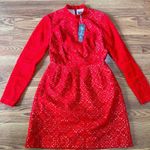 LELA ROSE red Velvet Broderie Anglaise Mini Dress size 6 Photo 11