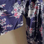 Vintage Japanese Cotton Kimono Navy Floral Pagoda Print Made in Japan Blue Size L Photo 0