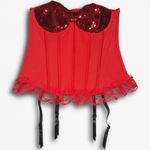 Size Large Red Bow Sequin Corset w/ Garter Clasps NWT Photo 0