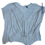 Alya Grey White Stripe Lace V Neck Knot Front Shirt Small Short Sleeve Photo 0