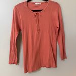 Doen Annie tie neck pointelle long sleeve tee top Bruschetta (terracota) sz XL Orange Photo 4