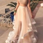 Terani Couture GLAMOUR by Beige White Beaded Tulle Two Piece Formal Prom Dress Photo 0