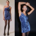 Urban Outfitters NWT UO Dahlia Rosette Velvet One Shoulder Mini Dress Blue L Photo 2