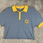 Urban Outfitters  Shirt Women Large Blue Yellow Crochet Flower Crop Casual Hippie Photo 1