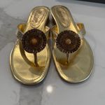 Enzo Angiolini Eanetta Sandals Women's 8 Stacked Wedge Heel Jeweled Beaded Gold Photo 2