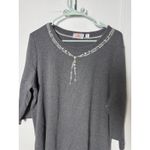 Quacker Factory  Gray Beaded 3/4 Sleeve Embellished Glam T-shirt Women's XL Photo 1
