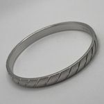 Monet Vintage Signed - Silver Tone Bangle Bracelet Etched Stripes Photo 3