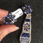 Felt Fabric, Rhinestone & Beaded Beer Bottle Earrings, Purple, White, Gold Photo 5