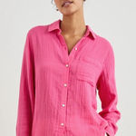 Rails Ellis Organic Cotton Gauze Button Down Shirt Hibiscus Pink Photo 0
