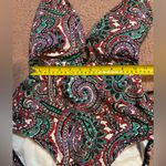 Liz Claiborne EUC  Size 16 Multicolor Paisley One Piece Lace Up Back Swim Suit Photo 2