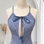 Aerie  Light Blue Laser Cut Eyelet Crisscross Back One Piece Swimsuit Size S Photo 2