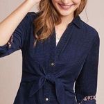 Anthropologie Maeve by Women's Winchester Tie Corduroy Shirt Dress Size 0 Blue Photo 0