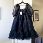 Selkie Caviar French Puff Dress Midi Black Polka Dot Organza XL NWT Photo 7